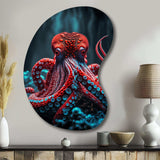 Red Octopus On The Ocean Floor IV - Asymmetric Metal Wall Art