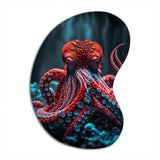 Red Octopus On The Ocean Floor IV - Asymmetric Metal Wall Art