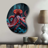 Red Octopus On The Ocean Floor IV - Asymmetric Metal Wall Art