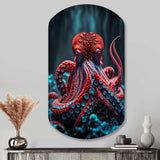 Red Octopus On The Ocean Floor IV - Asymmetric Metal Wall Art