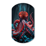 Red Octopus On The Ocean Floor IV - Asymmetric Metal Wall Art