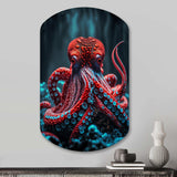 Red Octopus On The Ocean Floor IV - Asymmetric Metal Wall Art