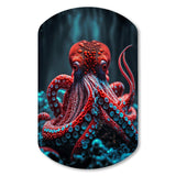 Red Octopus On The Ocean Floor IV - Asymmetric Metal Wall Art