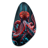 Red Octopus On The Ocean Floor IV - Asymmetric Metal Wall Art