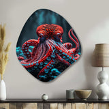 Red Octopus On The Ocean Floor IV - Asymmetric Metal Wall Art