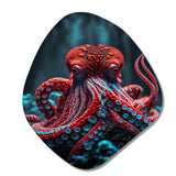 Red Octopus On The Ocean Floor IV - Asymmetric Metal Wall Art