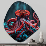 Red Octopus On The Ocean Floor IV - Asymmetric Metal Wall Art