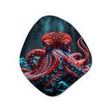 Red Octopus On The Ocean Floor IV - Asymmetric Metal Wall Art