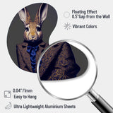 Fancy Rabbit In A Gray And Blue Suit - Asymmetric Metal Wall Art