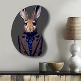 Fancy Rabbit In A Gray And Blue Suit - Asymmetric Metal Wall Art