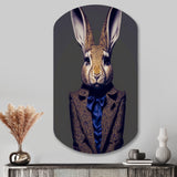 Fancy Rabbit In A Gray And Blue Suit - Asymmetric Metal Wall Art