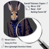 Fancy Rabbit In A Gray And Blue Suit - Asymmetric Metal Wall Art