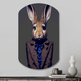 Fancy Rabbit In A Gray And Blue Suit - Asymmetric Metal Wall Art