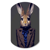 Fancy Rabbit In A Gray And Blue Suit - Asymmetric Metal Wall Art