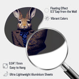 Fancy Rabbit In A Gray And Blue Suit - Asymmetric Metal Wall Art