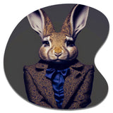 Fancy Rabbit In A Gray And Blue Suit - Asymmetric Metal Wall Art