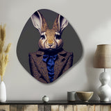 Fancy Rabbit In A Gray And Blue Suit - Asymmetric Metal Wall Art