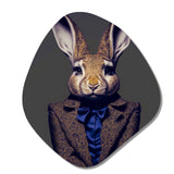 Fancy Rabbit In A Gray And Blue Suit - Asymmetric Metal Wall Art