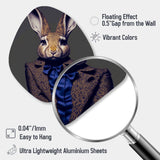 Fancy Rabbit In A Gray And Blue Suit - Asymmetric Metal Wall Art