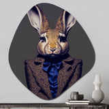 Fancy Rabbit In A Gray And Blue Suit - Asymmetric Metal Wall Art