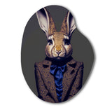 Fancy Rabbit In A Gray And Blue Suit - Asymmetric Metal Wall Art