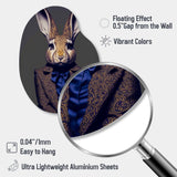 Fancy Rabbit In A Gray And Blue Suit - Asymmetric Metal Wall Art