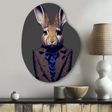 Fancy Rabbit In A Gray And Blue Suit - Asymmetric Metal Wall Art