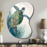 Watercolor Turtle Swimming I - Asymmetric Metal Wall Art