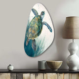 Watercolor Turtle Swimming I - Asymmetric Metal Wall Art