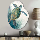 Watercolor Turtle Swimming I - Asymmetric Metal Wall Art