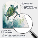 Watercolor Turtle Swimming II - Asymmetric Metal Wall Art