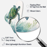 Watercolor Turtle Swimming II - Asymmetric Metal Wall Art