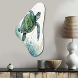 Watercolor Turtle Swimming II - Asymmetric Metal Wall Art