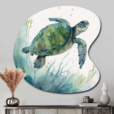 Watercolor Turtle Swimming II - Asymmetric Metal Wall Art