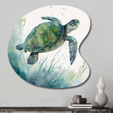 Watercolor Turtle Swimming II - Asymmetric Metal Wall Art