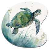 Watercolor Turtle Swimming II - Asymmetric Metal Wall Art