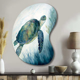 Watercolor Turtle Swimming III - Asymmetric Metal Wall Art