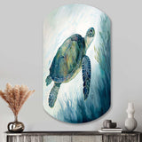 Watercolor Turtle Swimming III - Asymmetric Metal Wall Art