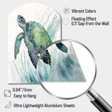 Watercolor Turtle Swimming IV - Asymmetric Metal Wall Art