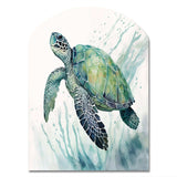 Watercolor Turtle Swimming IV - Asymmetric Metal Wall Art