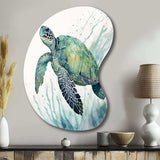 Watercolor Turtle Swimming IV - Asymmetric Metal Wall Art