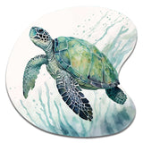 Watercolor Turtle Swimming IV - Asymmetric Metal Wall Art