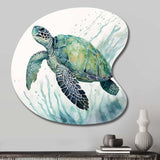 Watercolor Turtle Swimming IV - Asymmetric Metal Wall Art