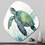 Watercolor Turtle Swimming IV - Asymmetric Metal Wall Art