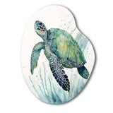 Watercolor Turtle Swimming IV - Asymmetric Metal Wall Art