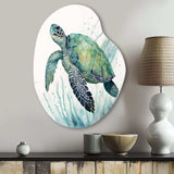 Watercolor Turtle Swimming IV - Asymmetric Metal Wall Art