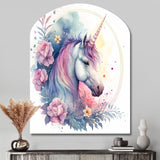 Cute Pastel Unicorn Surrounded By Flowers III - Asymmetric Metal Wall Art