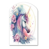 Cute Pastel Unicorn Surrounded By Flowers III - Asymmetric Metal Wall Art