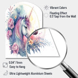 Cute Pastel Unicorn Surrounded By Flowers III - Asymmetric Metal Wall Art