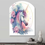 Cute Pastel Unicorn Surrounded By Flowers III - Asymmetric Metal Wall Art